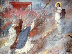 Joan of Arc at the stake (fresco in the Basilica of Domrémy-DR)