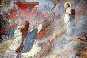 Joan of Arc at the stake (fresco in the Basilica of Domrémy-DR)
