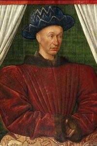 Portrait of Charles VII, by Jean Fouquet, circa 1445 or 1450, Musée du Louvre,(wikipedia)