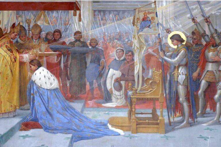 Painting by Lionel ROYER representing Joan of Arc in the Basilica of Bois Chênu (DR)