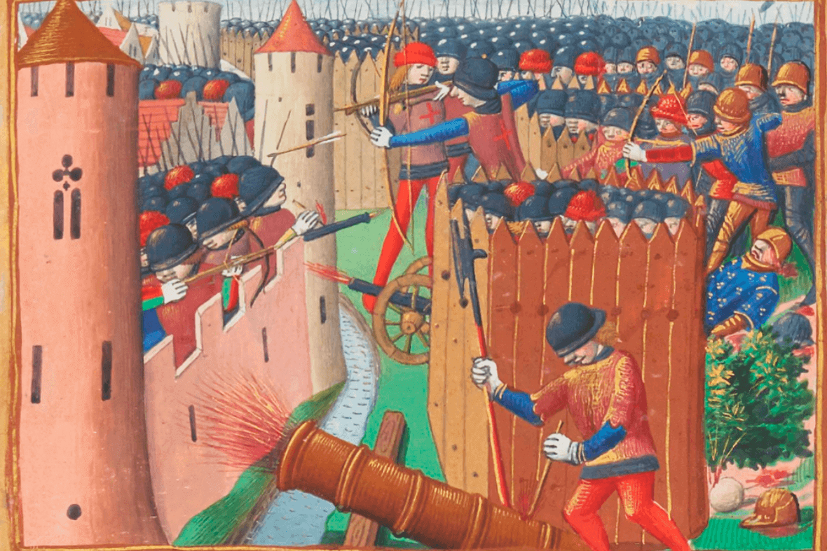 Le siège d'Orléans, illumination of the manuscript of Martial d'Auvergne, Les Vigiles de Charles VII, Paris, BnF, ca. 1484.