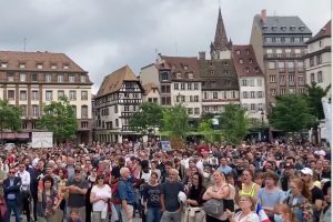 Protestors in Strasbourg