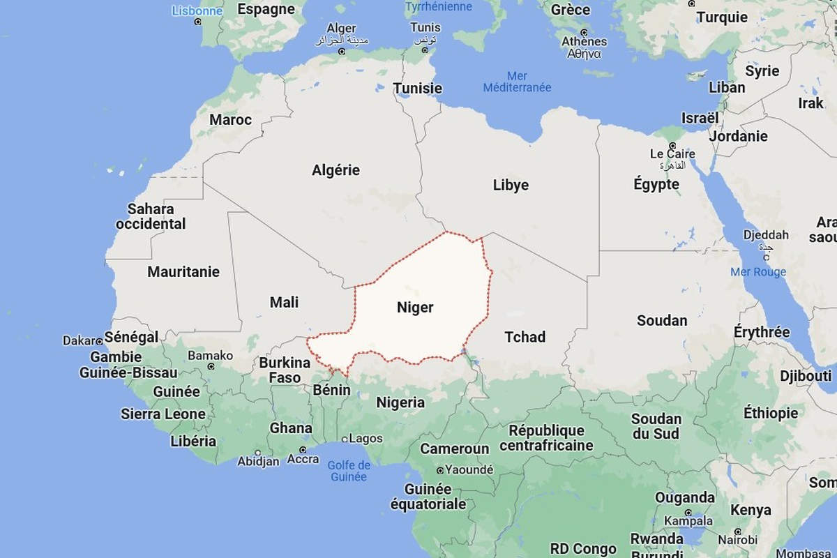 Localisation du Niger en Afrique de l'Ouest (Google maps)