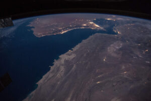 The Strait of Hormuz at night as seen from the ISS (Nasa via Wikimedia Commons)
