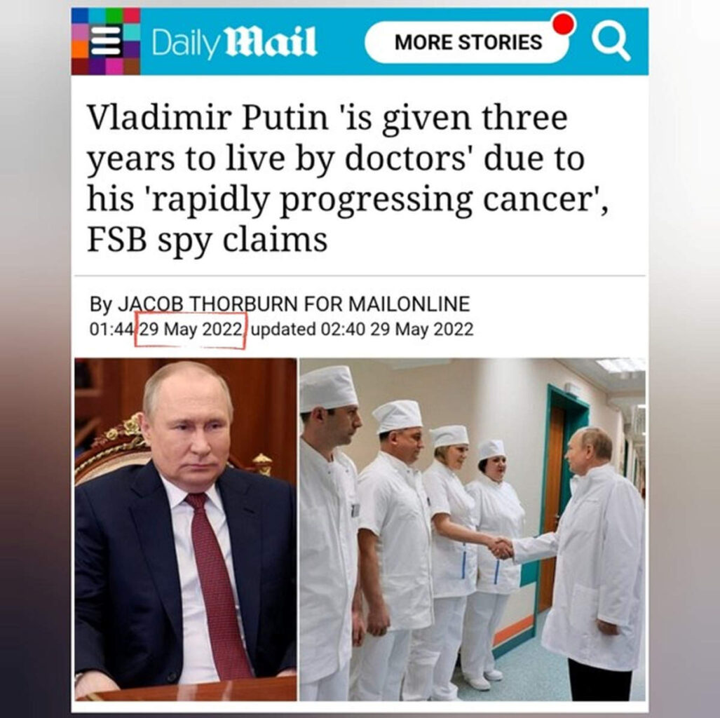 The Daily Mail announces Putin's imminent death in 2022 (capture Daily Mail)The Daily Mail announces Putin's imminent death in 2022 (capture Daily Mail)